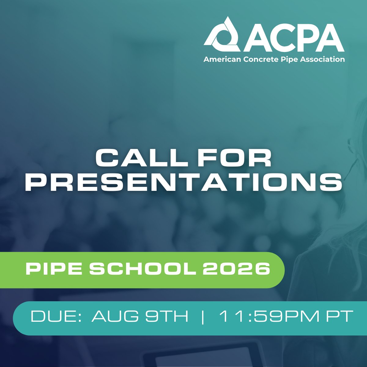 Now accepting presentation submissions for Pipe School 2026! If you have insights or innovations to share with the concrete pipe industry, submit your presentation idea by August 9 at 11:59 PM PT.
Details: pipeschool.org/?__hstc=125700…
#PipeSchool2026 #ConcretePipe #ACPA