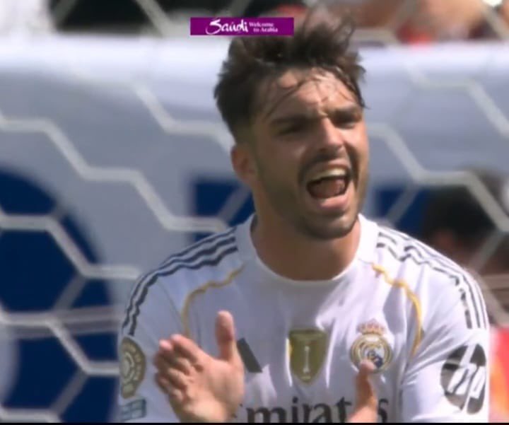 Raul Asencio motivating the team after conceding.
