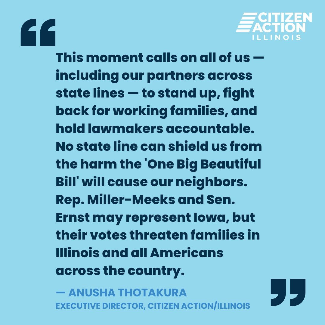 CitizenActionIL's tweet image. We joined allies across state lines for a powerful show of unity and resistance outside the Davenport offices of Rep. Miller-Meeks and Sen. Ernst. 1000+ constituents signed petitions condemning their votes in favor of the so-called “Big Beautiful Bill” 

Their offices? Closed.