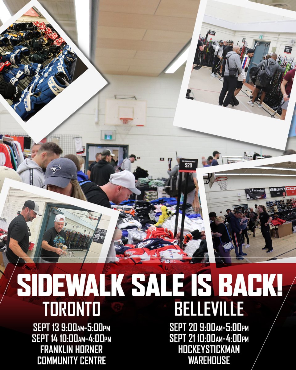 HockeyStickMan's tweet image. Save the date, we're only two months away from the biggest hockey sale in the world!
Sept 13 & 14 in Etobicoke and Sept 20 & 21 in Belleville.
Let us know what you want to see at this years Sidewalk Sale.
hockeystickman.ca/blogs/news/pre…
#SidewalkSale #StickMan