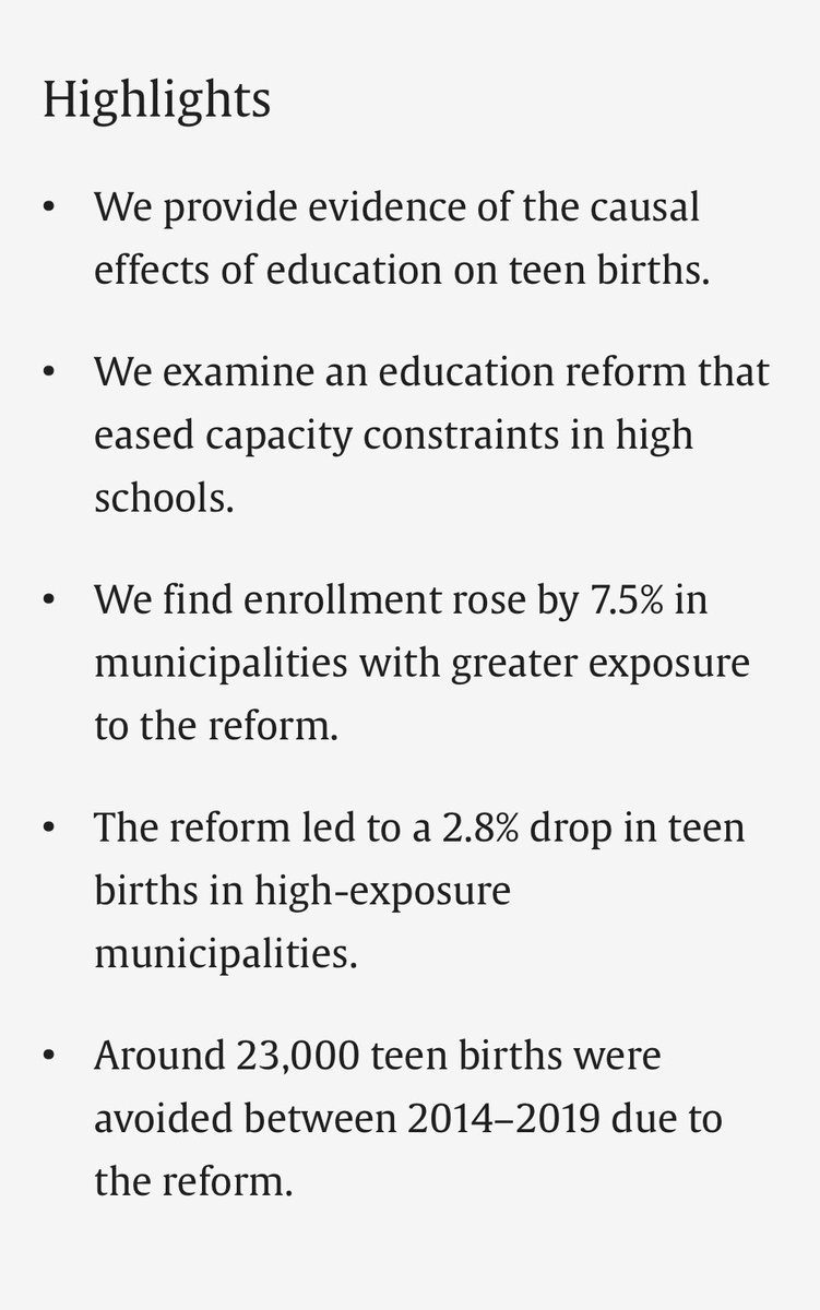 #EconTwitter: Checkout our new publication on the effects of access to high school education on teen births! 
With Lucas Garcez, Cecilia Peluffo, and  <a href="/MayraPinedaT/">Mayra Pineda-Torres</a>
Link: authors.elsevier.com/c/1lP9Ec24bB4gO