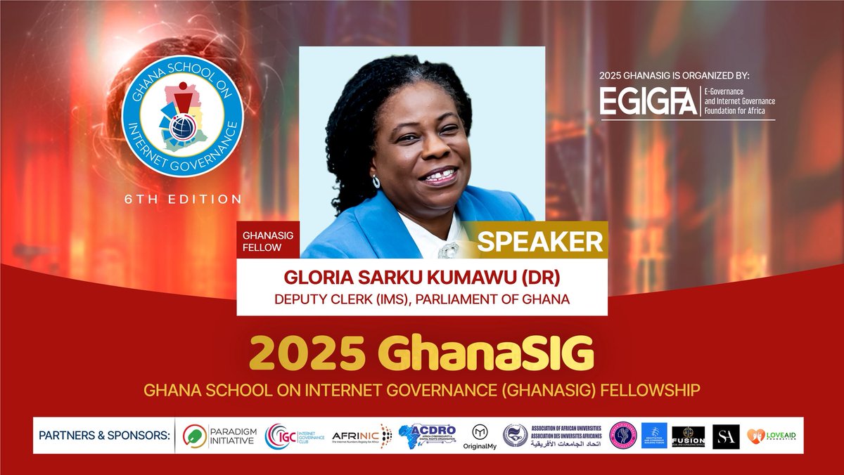 We had the honour of learning from Dr. Gloria Sarku Kumawu, GhanaSIG Fellow &amp; Deputy Clerk (IMS), Parliament of Ghana.

Her session on International Trade and Internet Governance: Africa in Perspective offered powerful insights on Africa’s role in shaping internet policies…