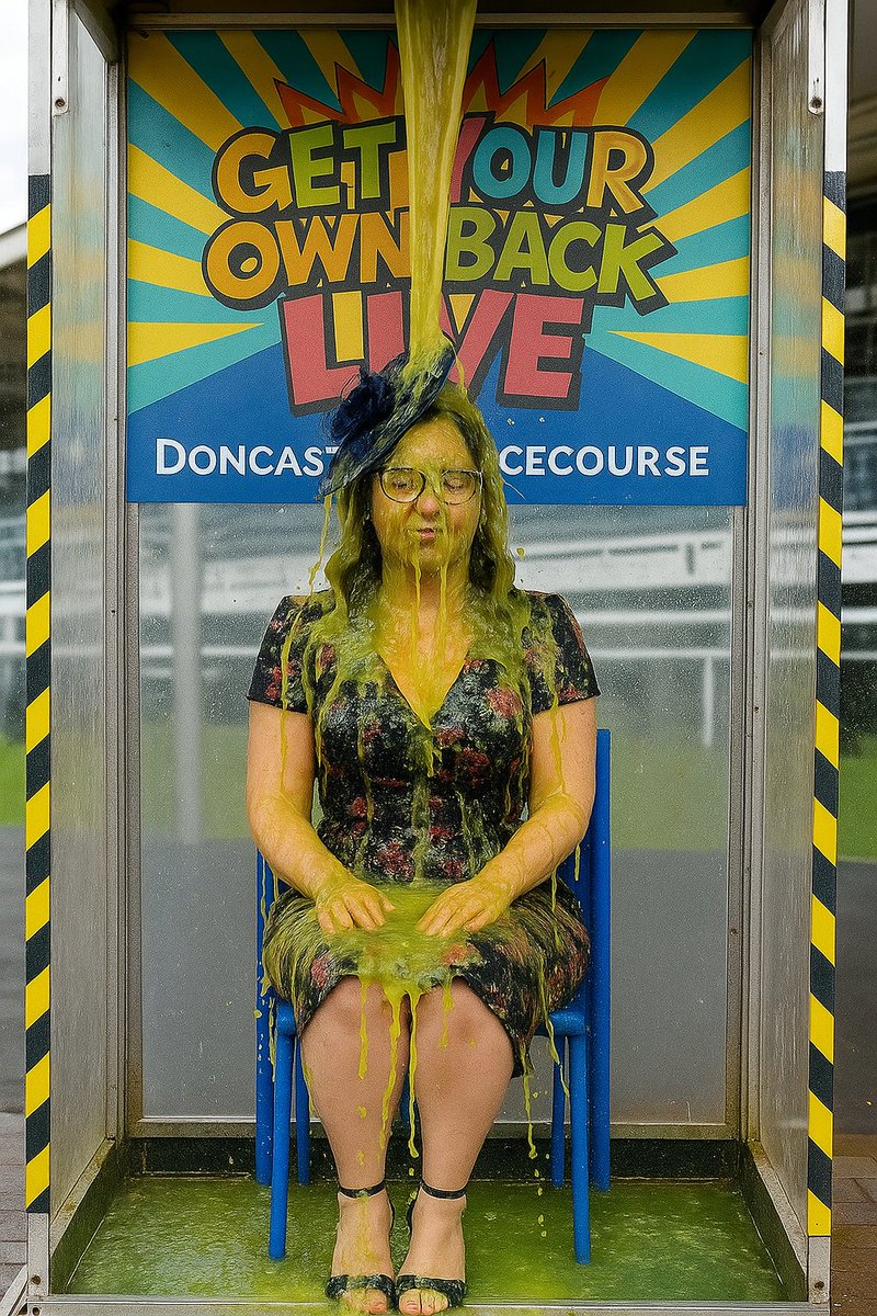 GYOBGunge97's tweet photo. Sophia given a horse poo styled gunging in the Get Your Own Back Live Gunge Tank #gyob #gungetank #gyoblive #doncasterracecourse #ownclothes #designerdress #floraldress #designershoes #heels #gunge #gunged #smellyslop https://t.co/7EkizPQvhB