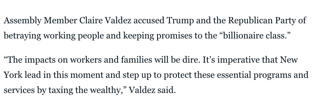 ValdezAssembly's tweet image. Trump’s bill is a betrayal of working people, and a promise kept to the billionaire class he actually answers to. It’s imperative that New York lead in this moment and step up to protect essential programs and services by taxing the wealthy.
➡️ qns.com/2025/07/queens…
