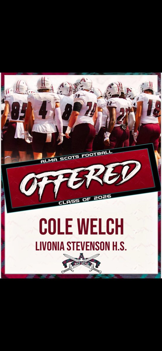 After a great conversation with <a href="/Ryan_Ettinger1/">Ryan Ettinger</a> im excited to annaunce my 1st football offer from <a href="/AlmaScotsFB/">Alma College Football</a> .