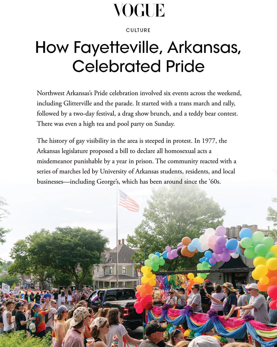 Democratic Party of Arkansas (@arkdems) on Twitter photo Northwest Arkansas Pride made it into <a href="/voguemagazine/">Vogue Magazine</a> y’all 🏳️🌈🏳️⚧️😭
We have so much to be PROUD of here in the Natural State. Shoutout to NWA Equality for all of their incredible work 👏
Read the full article ⬇️
vogue.com/slideshow/faye… Northwest Arkansas Pride made it into <a href="/voguemagazine/">Vogue Magazine</a> y’all 🏳️🌈🏳️⚧️😭
We have so much to be PROUD of here in the Natural State. Shoutout to NWA Equality for all of their incredible work 👏
Read the full article ⬇️
vogue.com/slideshow/faye…