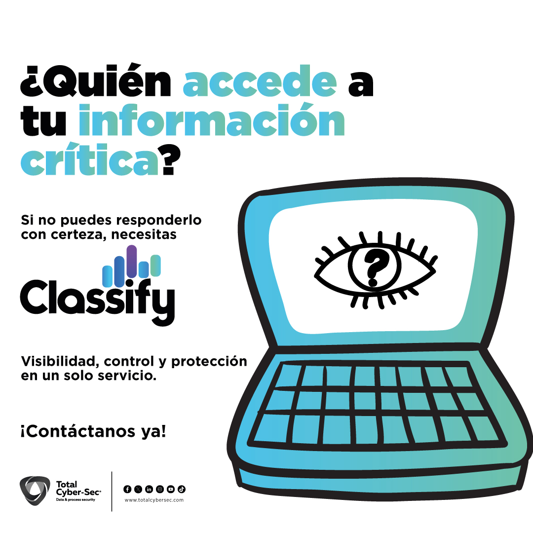 totalcybersec's tweet image. La protección de los datos sensibles comienza con una sola pregunta:
¿Dónde están y quién los está usando?
 🔐Con #Classify puedes dar el primer paso. 
Para más información visita bit.ly/Cl4sS1fy
#DataLossPrevention #CiberseguridadCorporativa #TotalCyberSec