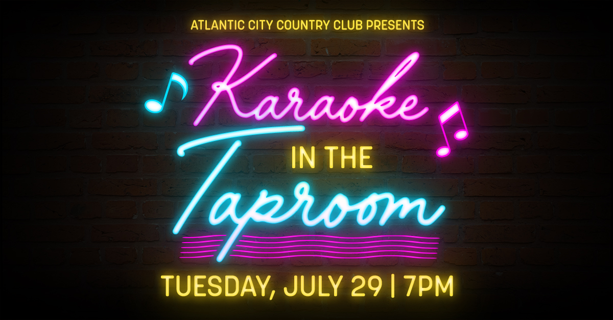 AtlanticCityCC's tweet photo. Join us for a fun night in The Taproom Bar &amp; Grille on Tuesday, July 29th. Come check out our drink specials and limited menu while signing along to your favorite songs. 

Open To The Public
Reservations Preferred.

Call (609) 236-4400 ext. 3 to reserve your table. https://t.co/QAiBf3Q2XM