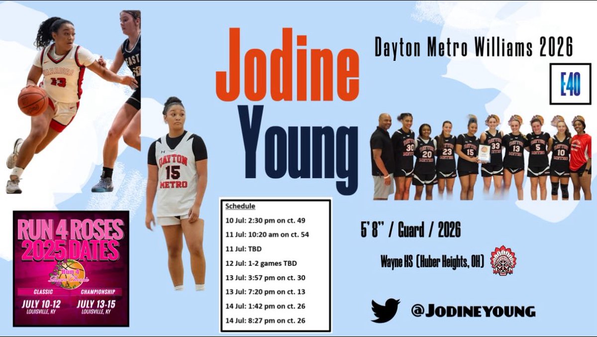 Jodine (@jodineyoung) on Twitter photo Excited to head out to Louisville for Run for Roses this weekend. Coaches, if youโre in the gym, come check me out. <a href="/WayneGirlsBBall/">Wayne Lady Warriors๐</a> <a href="/DMwilliams2026/">Dayton Metro Williams</a> Excited to head out to Louisville for Run for Roses this weekend. Coaches, if youโre in the gym, come check me out. <a href="/WayneGirlsBBall/">Wayne Lady Warriors๐</a> <a href="/DMwilliams2026/">Dayton Metro Williams</a>