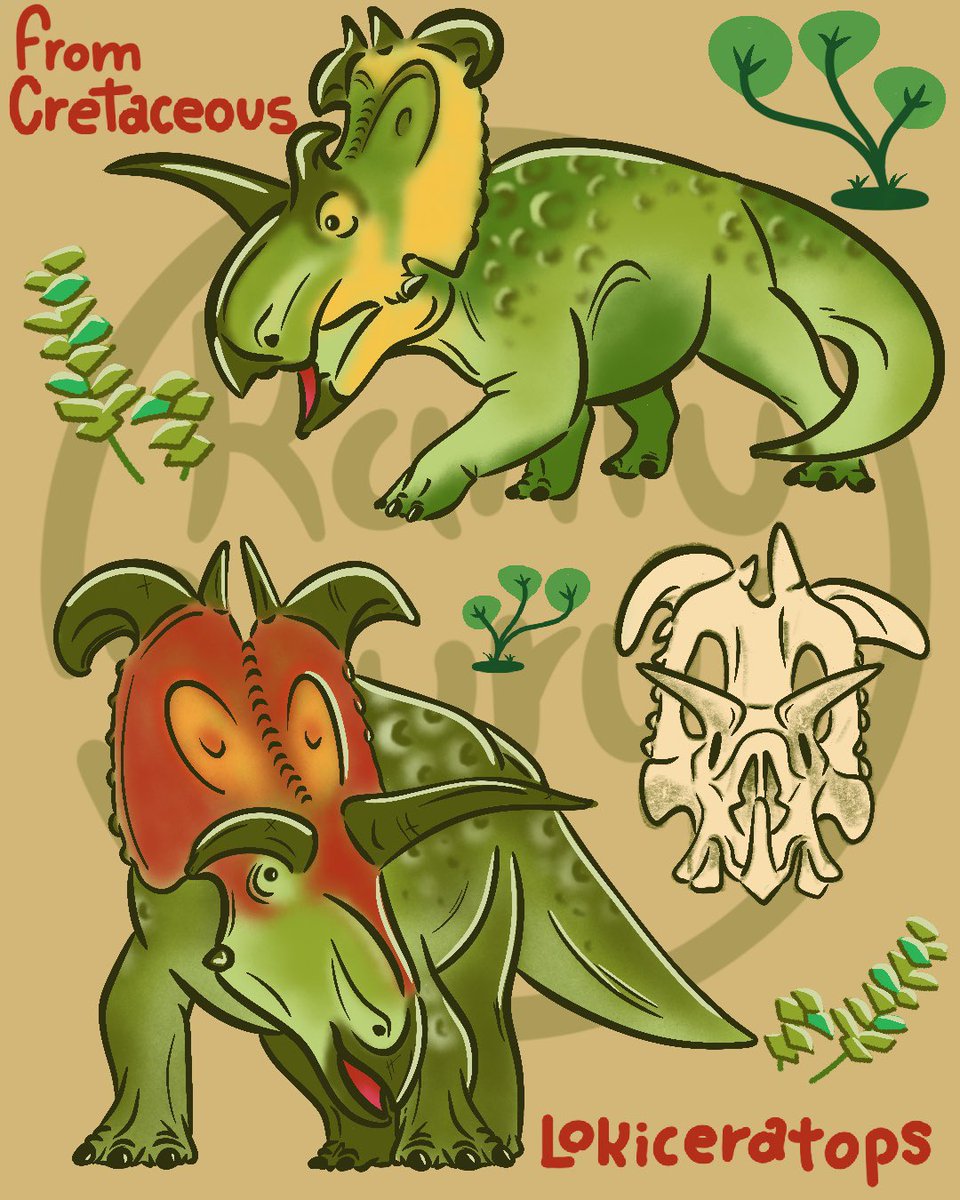 kantusaurus's tweet image. Yesterday @JW_Evolution shared a new dinosaur, the Lokiceratops, it’s beautiful.
#dinosaurart #illustration