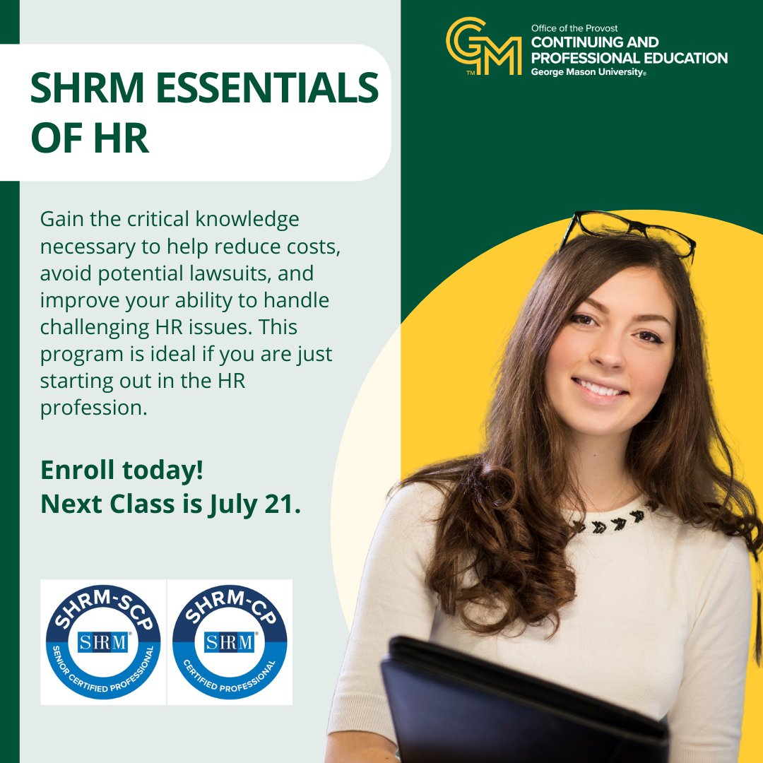 Become an HR leader while learning some of the best practices and the SHRM Essentials! The SHRM Essentials of HR is your gateway to becoming a certified HR professional. Whether you're new to the field or need a refresher, we’ve got you covered!  Deadline to register is 7/16.