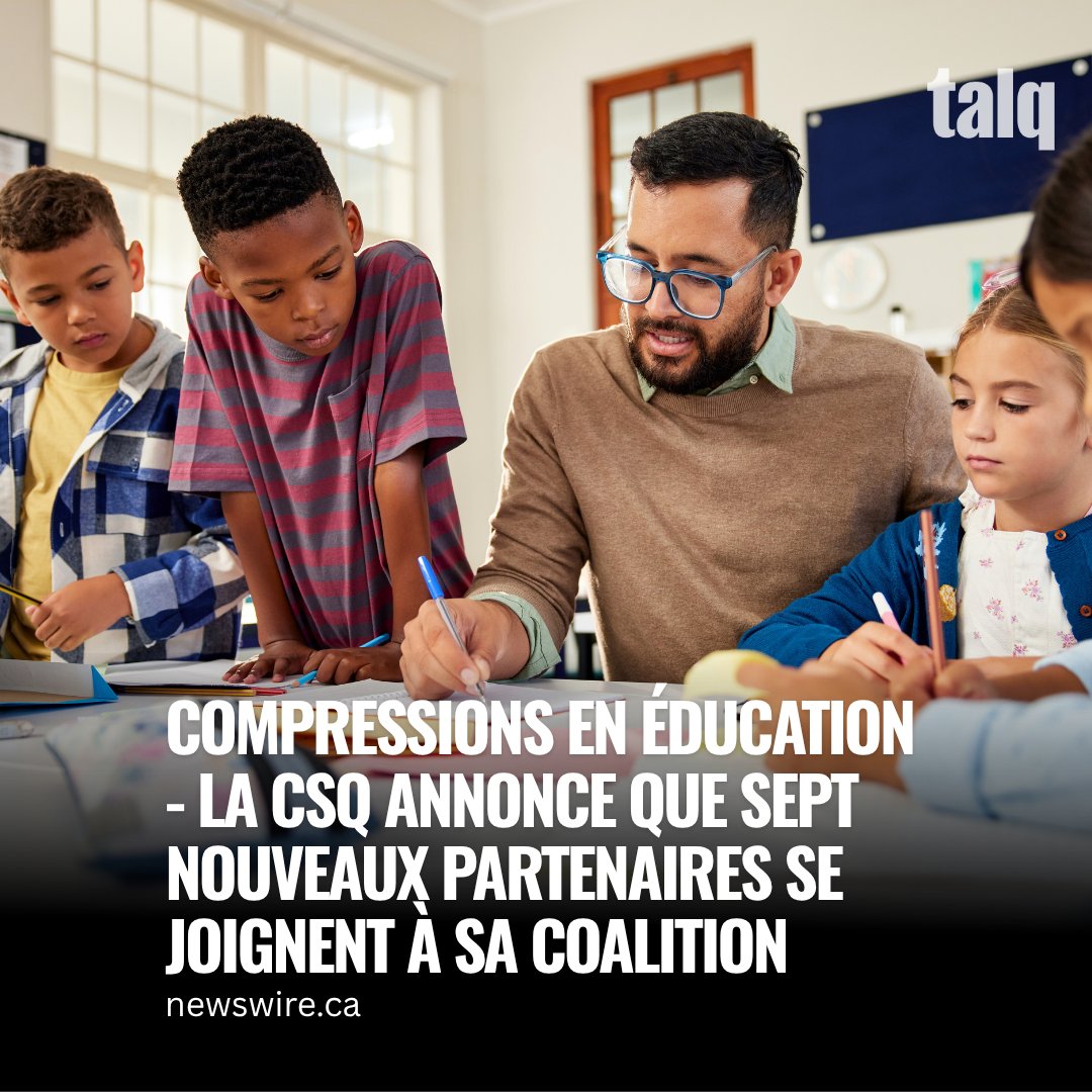 talq_quebec's tweet image. La CSQ annonce que sept nouveaux partenaires se joignent à sa coalition contre les coupes budgétaires de la CAQ dans l'éducation
Informez-vous 👉🏼 ow.ly/mhrg50Wngu6
📍 Signez la pétition avant le 15 sept. sur le site de l’Assemblée nationale: ow.ly/C6ZF50Wngu7