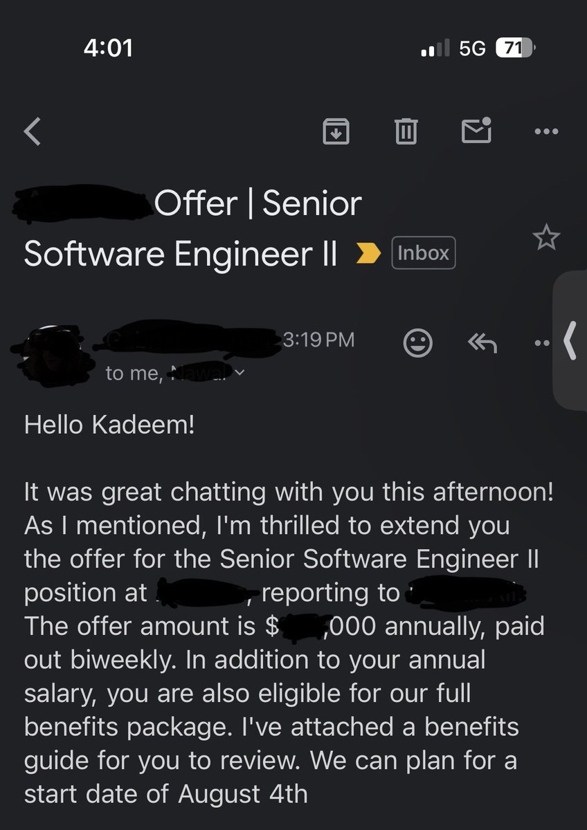 KxDem's tweet image. Offer letter.

Shoutout to my references. 🙏🏽💯
