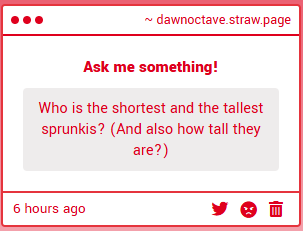 DawnOctave's tweet image. In my AU, the shortest Sprunki is Faith (Gray and Wenda's child), capping out at 4'2 at the moment.
The tallest Sprunki (that is not the tree or the sun) is Belial (Black in my AU), standing at a good 12 feet.