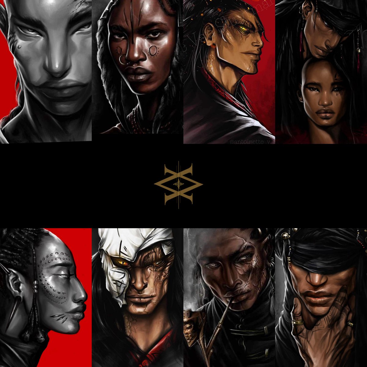 Happy #portfolioday!

I’m Antoinette, an Afrolatina illustrator who enjoys designing characters from afrocosmic worlds, from matriarchs to space nomads🪐✨🩸 

I love doing face portraits, character design, GN work, and dark compositions.

🔗 antoinettevs.com/work