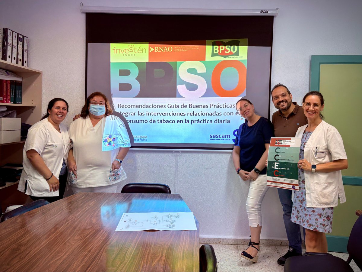 talaverabpso's tweet image. Finalizamos la semana con la implantación de recomendaciones de Guías de Buenas Prácticas RNAO Valoración y manejo del dolor y Tabaco en nuevas ZBS Velada y La Nava de Ricomalillo
Enhorabuena compañer@s y GRACIAS
@excelenciaencu1 @BPSOspain @DorisGrinspun