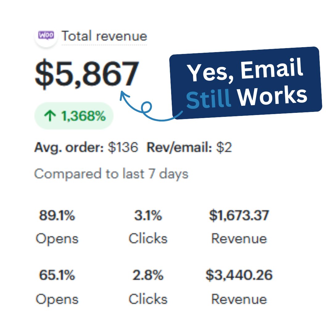We made $5.9k from 1 email.
Only took a few mins.
Used 2 smart segments:
📬 Engaged Non-Buyers + Recent Buyers
📬 Low Engagers (but not recent buyers)
65.1% + 89.1% open rates.
FOMO > logic.
Segmentation still king.
💌 Email still works.

#EmailMarketing #eCommerce