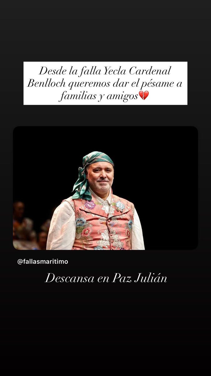 FallaYecla's tweet image. La falla Yecla C.Benlloch da el pésame a la familia y amigos de Julián Carabantes, presidente de nuestra Agrupación del Maritimo, que tristemente nos ha dejado hoy. D.E.P @fallasmaritimo