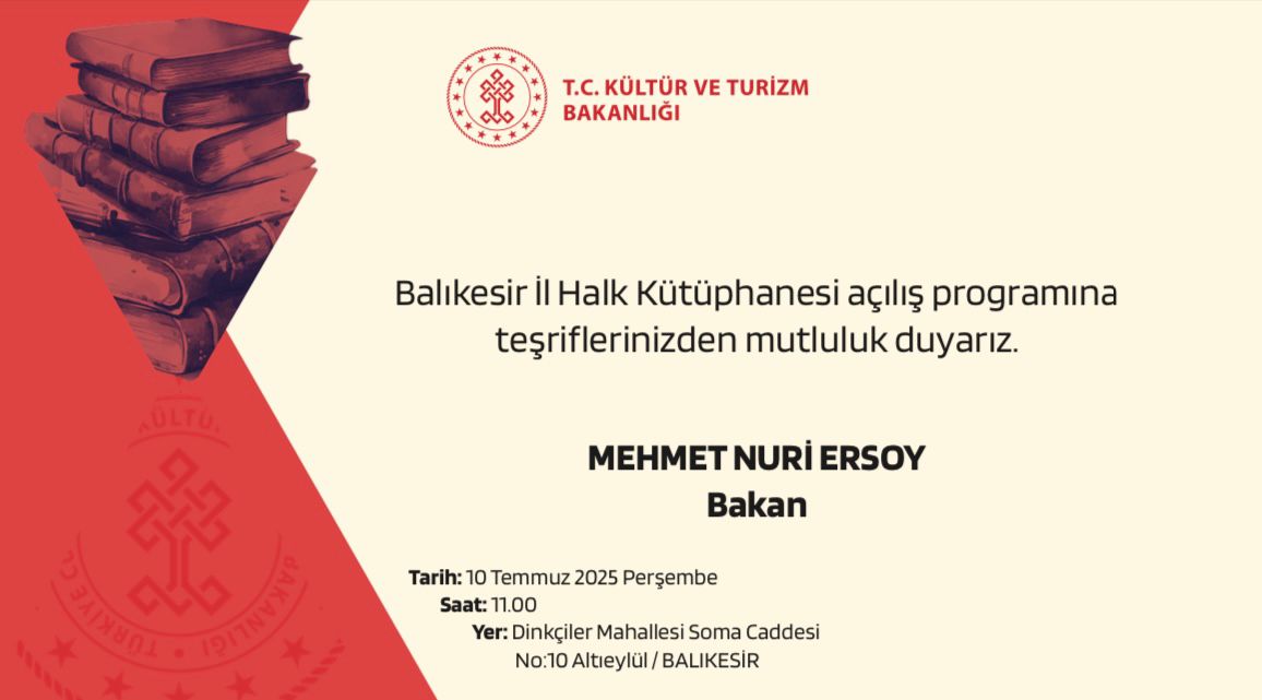 Yeni hizmet binamız, zenginleştirilmiş koleksiyonumuz ve modern kütüphane olanaklarımızla halkımıza daha iyi hizmet sunmak amacıyla yeniden düzenlenen kütüphanemizin açılış törenine teşriflerinizden onur duyarız.📚✨️

🗓10 Temmuz Perşembe 
⏰️11.00
#balikesir #kütüphane