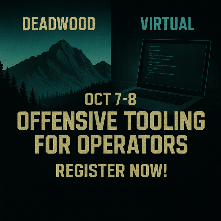 RidgebackSec's tweet image. Want to go hands-on with offensive tools in the Black Hills of South Dakota?
Or join remotely from your own command center?
🧰 Offensive Tooling for Operators: Oct 7–8
In-person OR virtual. Your choice.
@WWHackinFest @Antisy_Training
Register now 👉 ridgebackinfosec.com/events/#wwhf-d…