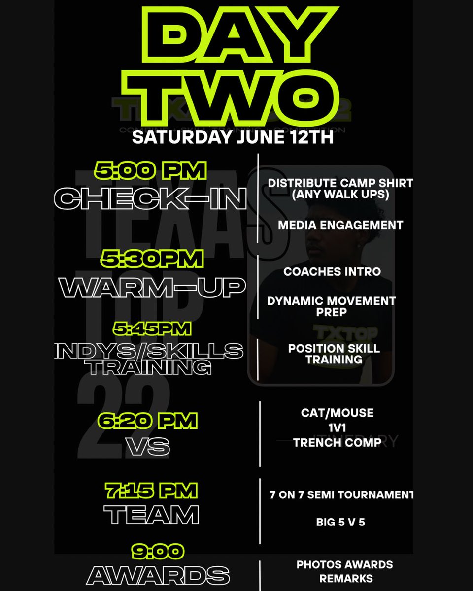 Texas Top 22 kicks off in just 3 days—and we’re bringing the heat.

Over 150+ elite athletes are locked in to competeThis isn’t just another camp—it’s a proving ground for greatness. 

📆 Swipe to preview the Day 1 &amp; Day 2 itineraries—from combine action to spotlight interviews
