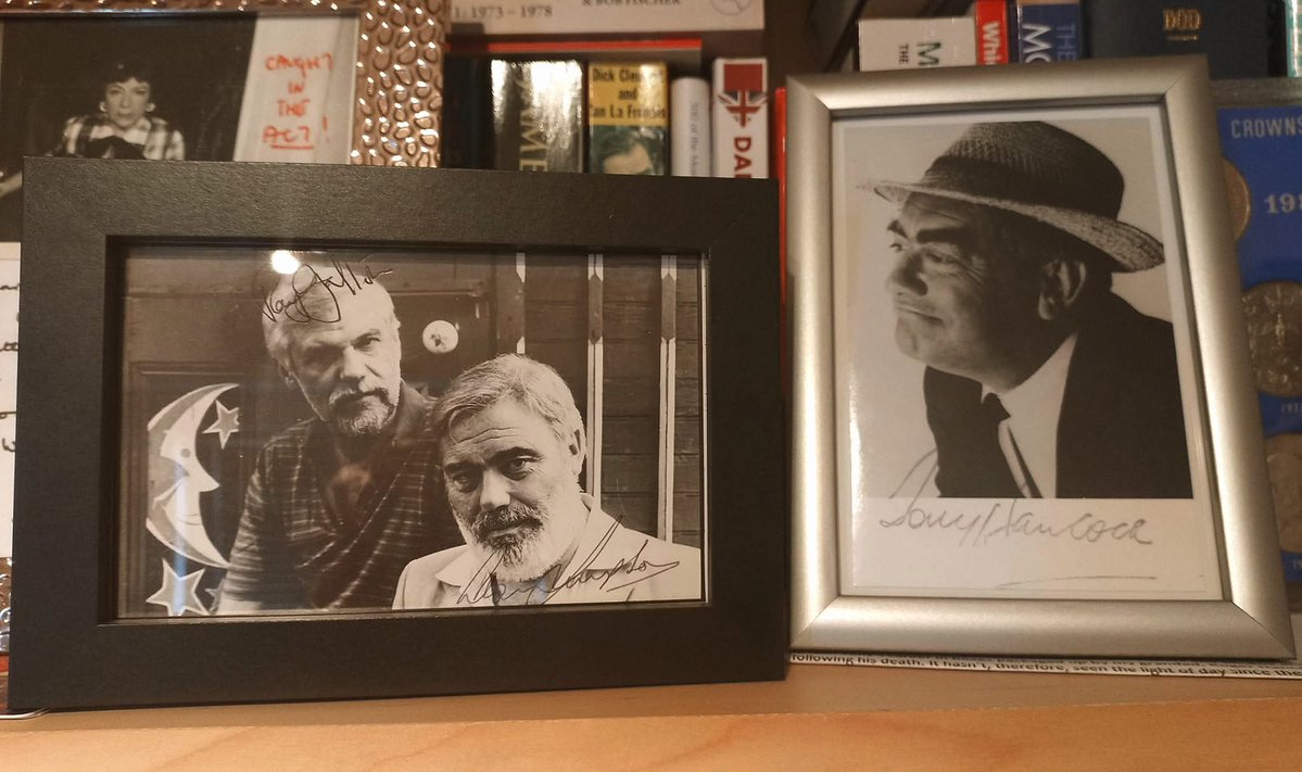 MorrisBrightMBE's tweet image. Have placed my signed Galton & Simpson pic next to my signed Tony Hancock photo. The boys back together. It seems only right and fitting. And yes that is Hylda Baker stood standing at the back there.