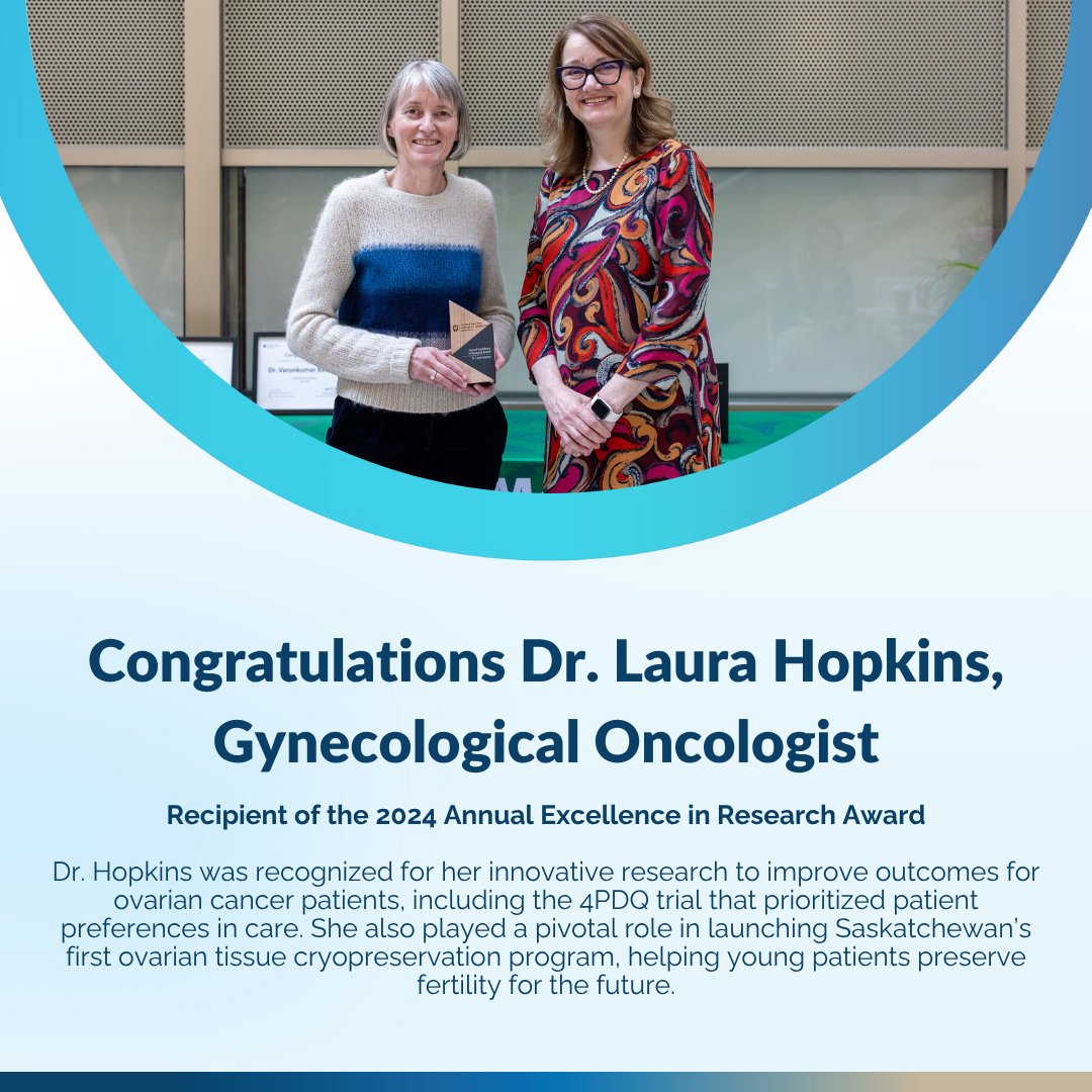 SaskCancer's tweet image. We extend our heartfelt congratulations to Dr. Hopkins on being the 2024 recipient of the Annual Excellence in Research Award. Your dedication and impact continue to inspire. 
@USaskMed

#Physician #Gynecology #Research