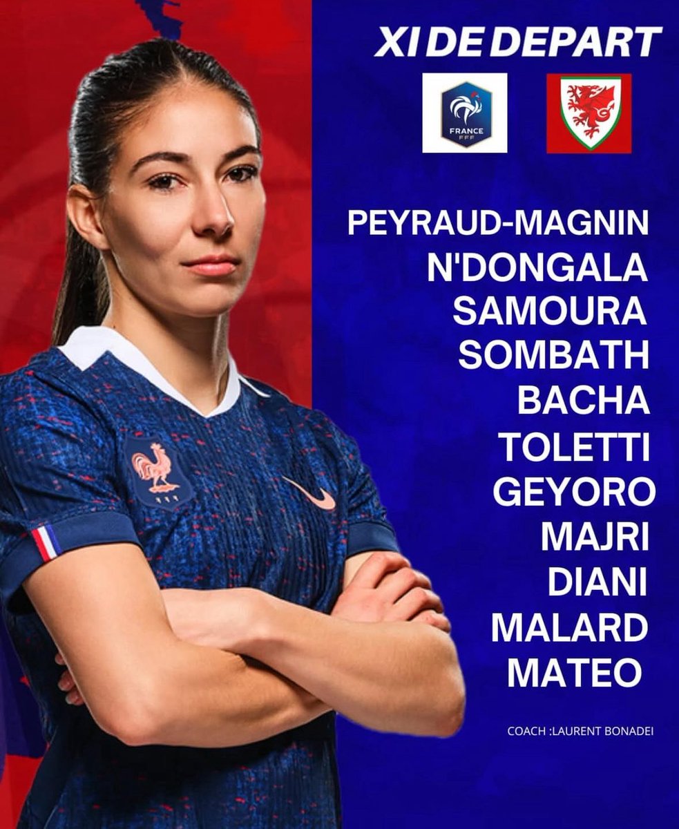 [RETARD]

🔥! COMPOSITION ! 🚨

Le XI de départ pour ce match important des bleues face au Pays-de-Galles ! 🇫🇷⚽️

🎨<a href="/edf_news_/">Equipe de France News</a> 
#WEURO2025 | #FRA