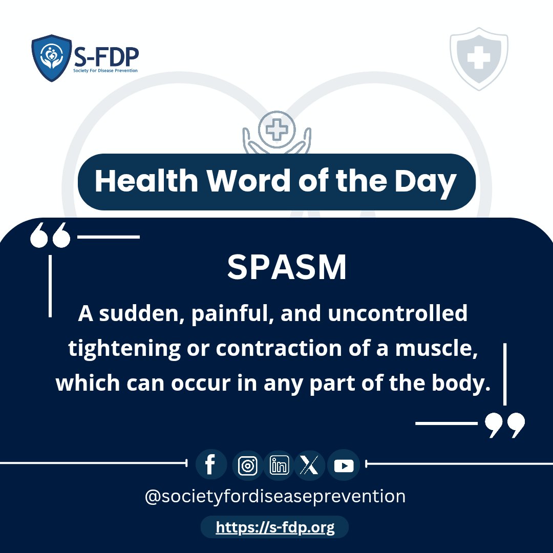 disease_society's tweet image. #Spasm may come from stress, dehydration, or using a muscle too often without enough rest. It can happen when you exercise too hard and do not give your muscles time to recover.

The condition can resolve on its own, but having enough rest and staying hydrated is key.