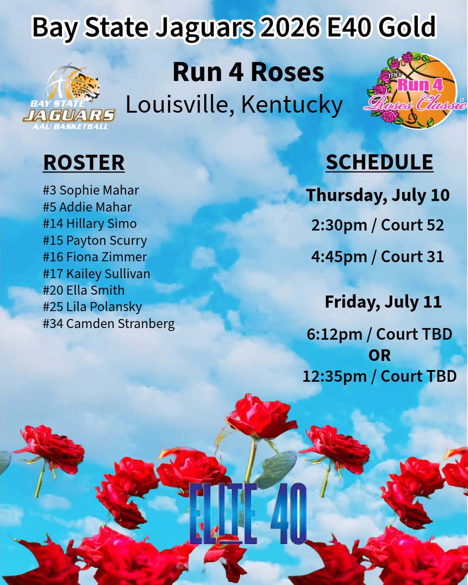 Day 1 and 2 schedule for Run for The Roses:
<a href="/BayStateJags/">Bay State Jaguars</a> <a href="/LaurieBollin/">LAURIE BOLLIN</a> <a href="/BRgirlshoops/">BRGirlsBasketball</a>
