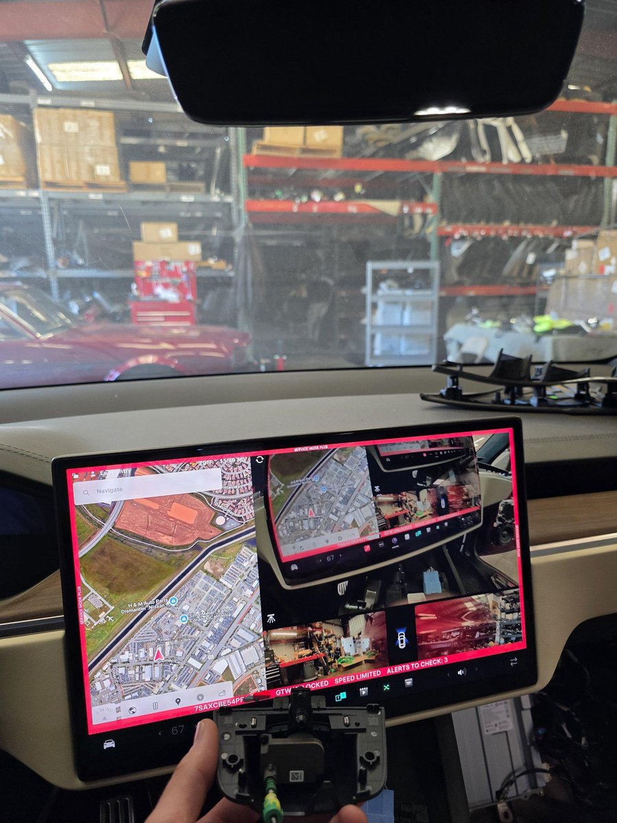 greentheonly's tweet image. Many asked this question, so here:
In the picture you can see a 2023 Model X with front camera attached to the formerly empty connector.
And it works.
You also have to change the config id 131 accordingly to indicate front cam is there.