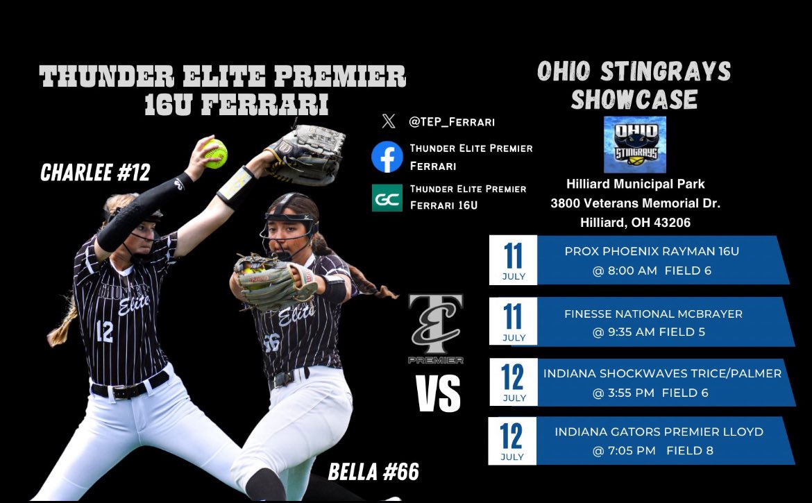 Briana Blankenship (@brianab2009) on Twitter photo This weekend my <a href="/TEP_Ferrari/">Thunder Elite Premier - Ferrari</a> team will be attending <a href="/OHStingraysShow/">Ohio Stingrays Showcase</a>. Below is our current schedule. Hope to see you there!
<a href="/OilerPride22/">Jeff Steiner</a>
<a href="/nix131313/">Coach Nix</a>
<a href="/Jess_Odonnell88/">Jessica O'Donnell</a>
<a href="/avrey_steiner/">Avrey Steiner</a>
<a href="/jmrw20/">Justin Walker</a>
<a href="/Paige_McMenemy/">Paige McMenemy</a> This weekend my <a href="/TEP_Ferrari/">Thunder Elite Premier - Ferrari</a> team will be attending <a href="/OHStingraysShow/">Ohio Stingrays Showcase</a>. Below is our current schedule. Hope to see you there!
<a href="/OilerPride22/">Jeff Steiner</a>
<a href="/nix131313/">Coach Nix</a>
<a href="/Jess_Odonnell88/">Jessica O'Donnell</a>
<a href="/avrey_steiner/">Avrey Steiner</a>
<a href="/jmrw20/">Justin Walker</a>
<a href="/Paige_McMenemy/">Paige McMenemy</a>