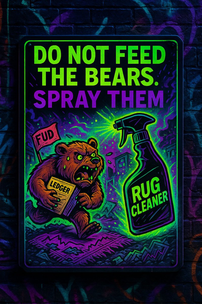 RugCleanerOnSol's tweet photo. 🪧 DON’T FEED THE BEARS
🚫 Public Warning:
"Do not feed the bears. Spray them."
If it grunts...
If it fudges...
If it sells at -2% loss…
SPRAY IT.
This is not a zoo.
It’s a war zone.
#DontFeedTheBears #AntiBearCoalition #RUGSeason
#SprayFirst #MopHarder #NoSurvivors
#Solana #SolanaMemeCoin #PumpFun
#RUGCleaner #DegenWarfare #CryptoCleansing
#ExitLiquidiots #SprayToSlay