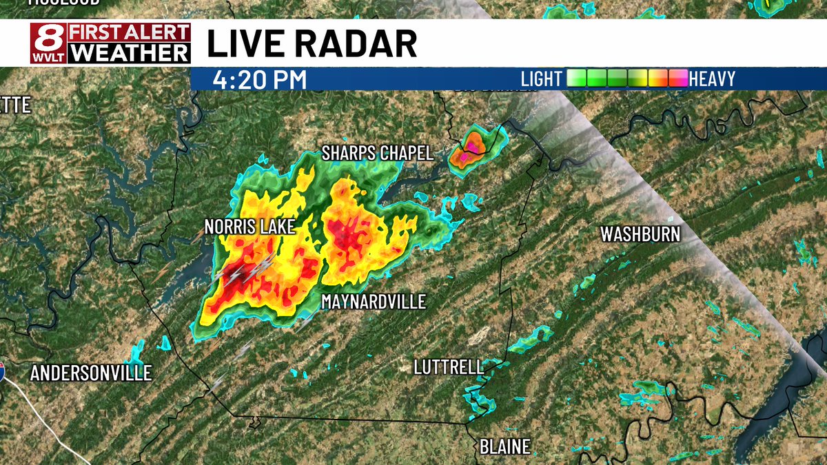 This storm in Union county TN over Norris Lake just north of Knoxville has a lot of lightning, heavy rain and gusty wind. It's moving east toward into Maynardville and toward Washburn. There may be some pea size hail as well. <a href="/WVLTWeather/">WVLT Weather</a> <a href="/wvlt/">wvlt</a> 7/9/25