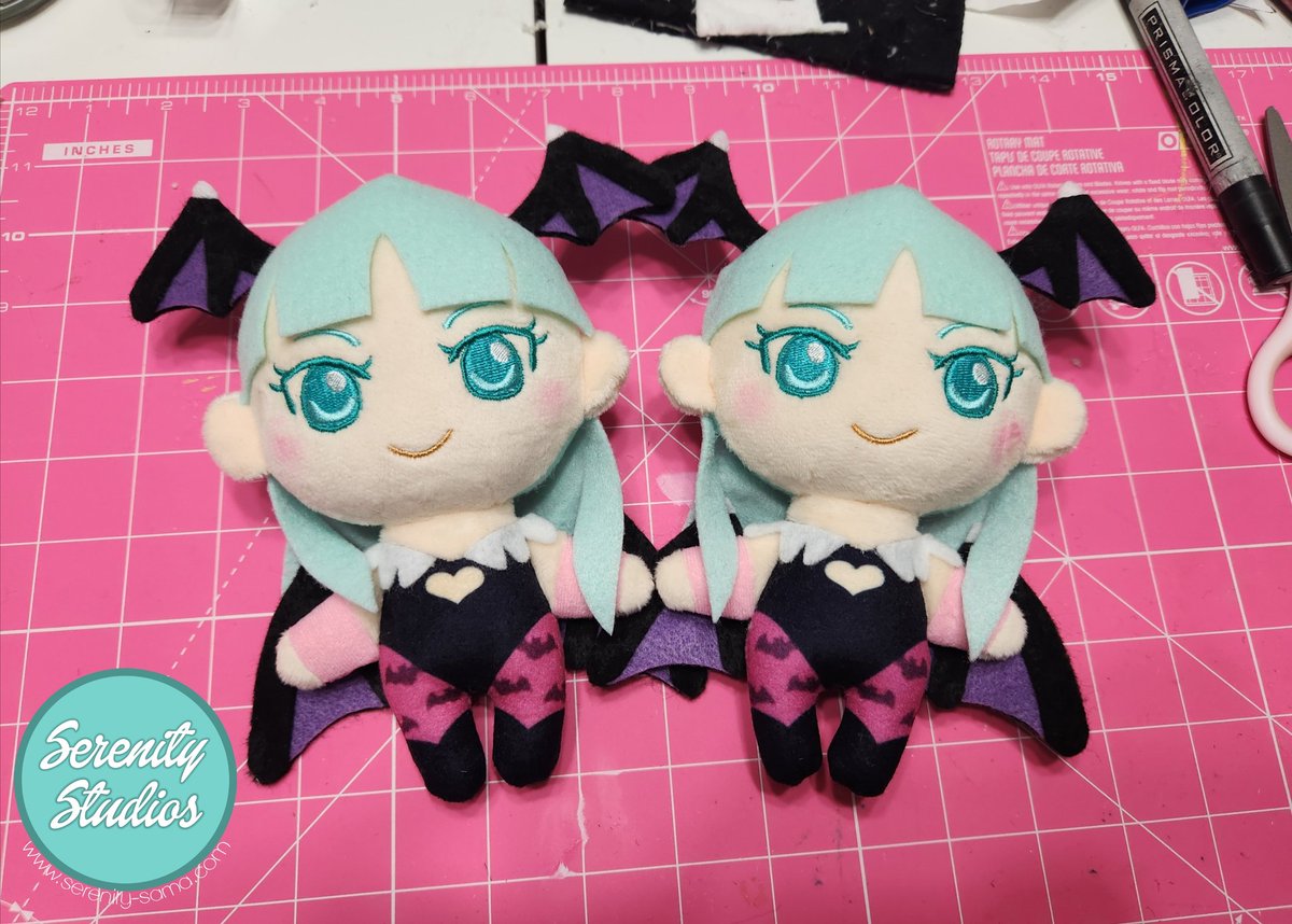 SerenitySama's tweet image. Two Morrigan keychain shop orders, I never get tired of making her 💕
