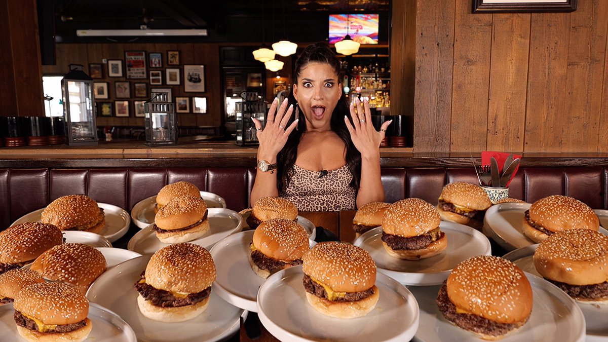 LShutkever's tweet photo. @LeahShutkever THIS IS NOT A DRILL! 

Eat THE more burgers than me &amp; win £5,000 !! 

Watch it here: https://t.co/84OFnkBHFG

@RedDogSaloonNG1 https://t.co/r9lPjIq9ZY