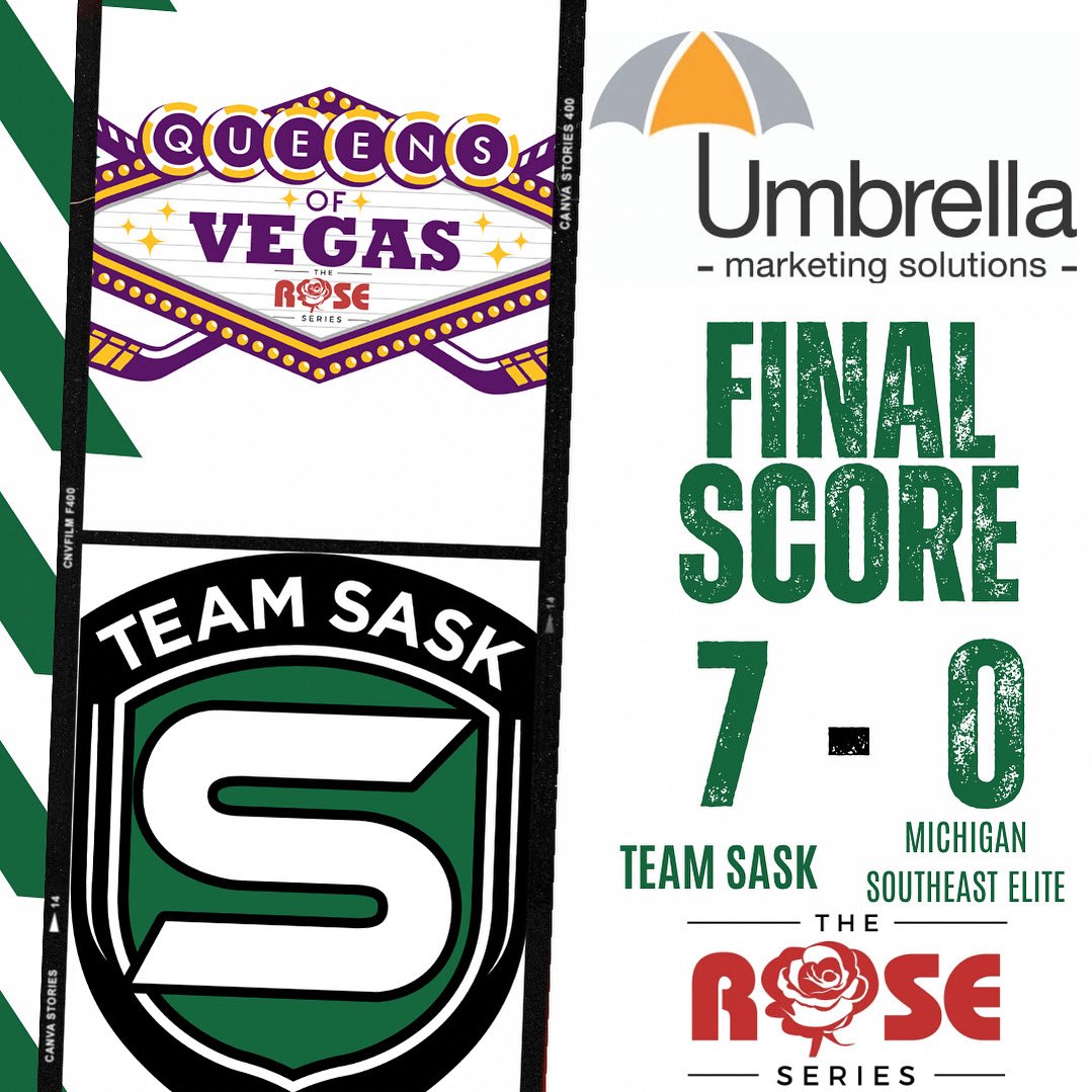 team_sask's tweet photo. The 2014 Team Sask Elite continues to roll at the Queens of Vegas Tournament with a dominant 7-0 win over Michigan Southeast Elite on Day Two. @the_roseseries @team_sask https://t.co/2XucokIMkF