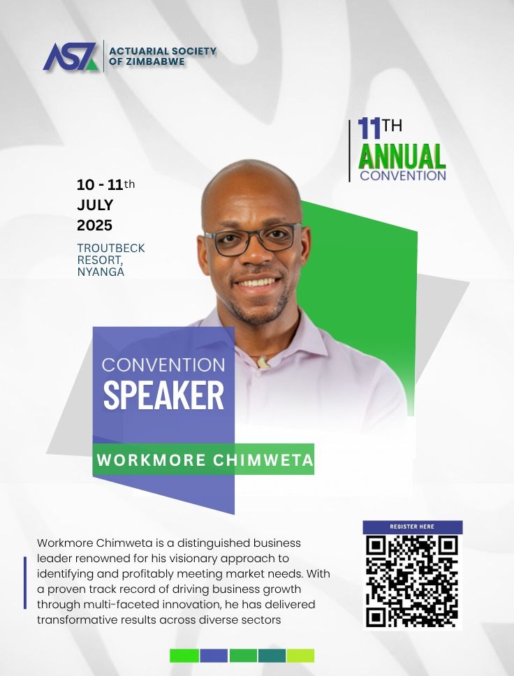 🎙Day 1 Speaker Spotlight: Workmore Chimweta

We’re thrilled to be hosting Workmore Chimweta at the 11th Annual Actuarial Society of Zimbabwe Convention, taking place July 10–11, 2025 at Troutbeck Resort, Nyanga.

 #FromInsightToImpact
 #BusinessInnovation
 #1DayToGo