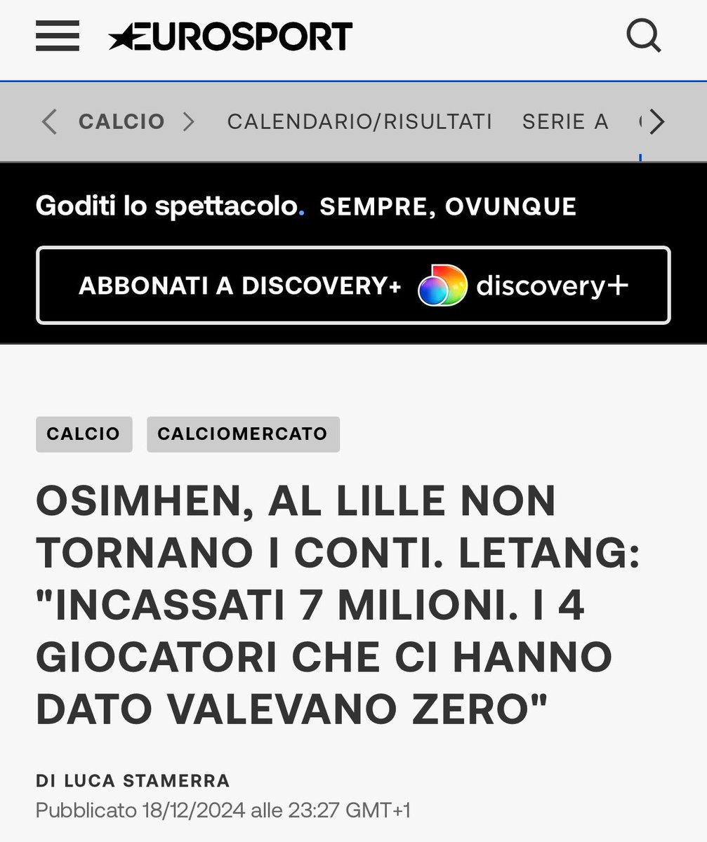 EpicureoUgo85's tweet image. Lille: “Quei giocatori valevano zero, incassati solo 7 milioni”. Ma la #FIGC finge di non vedere: perché solo la Juve va a processo?

Doveva essere l’affare del secolo: Victor #Osimhen al #Napoli per una cifra ufficiale di circa 70–75 milioni di euro.
E invece, come ha rivelato…