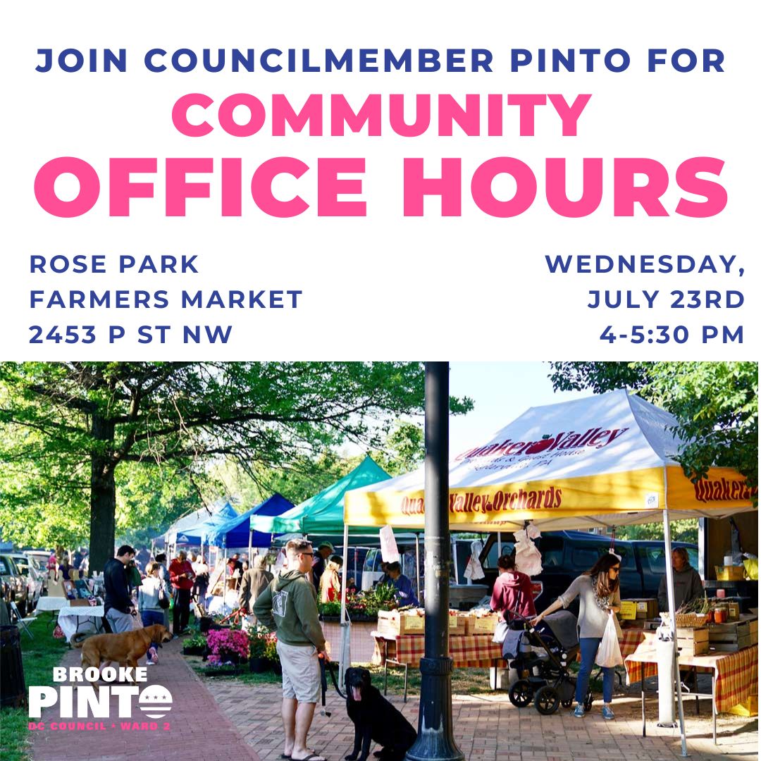 Join me at the Rose Park Farmers Market on July 23rd! Come share your thoughts with me while also celebrating local farmers and vendors.

You can sign up to join us here: brookepintodc.com/events/rose-pa…