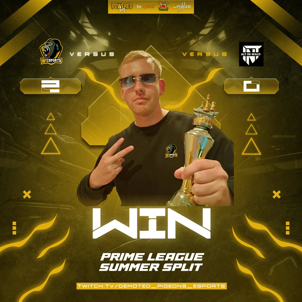 🟡WIN⚫️

2-0 vs. <a href="/intSport1/">intSport</a> Alt im Wald

GGWP👊 - and thanks for the cast🫡 <a href="/demoted_pigeons/">Demoted Pigeons Esports</a>