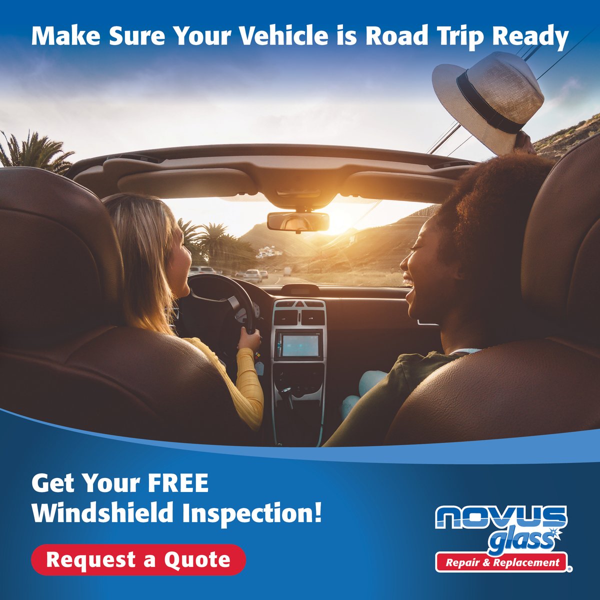 NovusGlass_SD's tweet image. Summer road trips mean more highway miles, and more flying rocks. 🪨 If you pick up a chip, call us right away — fast repairs prevent big problems! 

#SummerDriving #WindshieldProtection