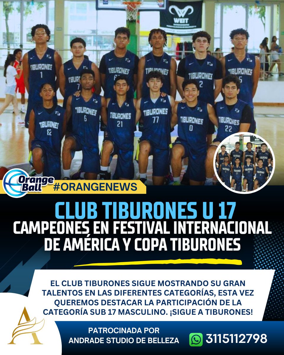 OrangeBallCol's tweet image. #OrangeNews 🏀🌊 ¡LOS TIBURONES SIGUEN ARRASANDO!
El Club Tiburones 🦈 categoría U17 masculino se corona campeón del Festival Internacional de América y la Copa Tiburones, dejando en alto el talento y el trabajo en equipo. 🔥💪