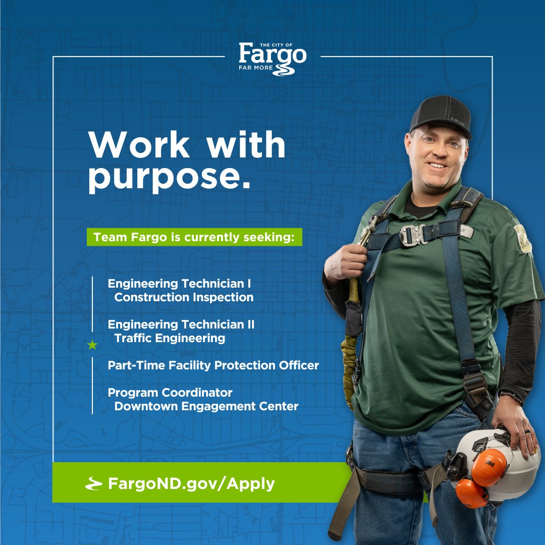 thecityoffargo's tweet image. Do you desire a career where you can work with purpose and directly impact our community? Ready to be #FarMore ? Explore current open positions at FargoND.gov/Apply
#WorkWithUsWednesday