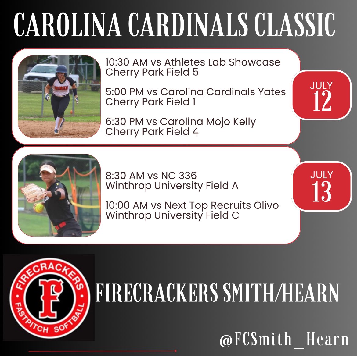 Looking forward to our games this weekend in Rock Hill SC!