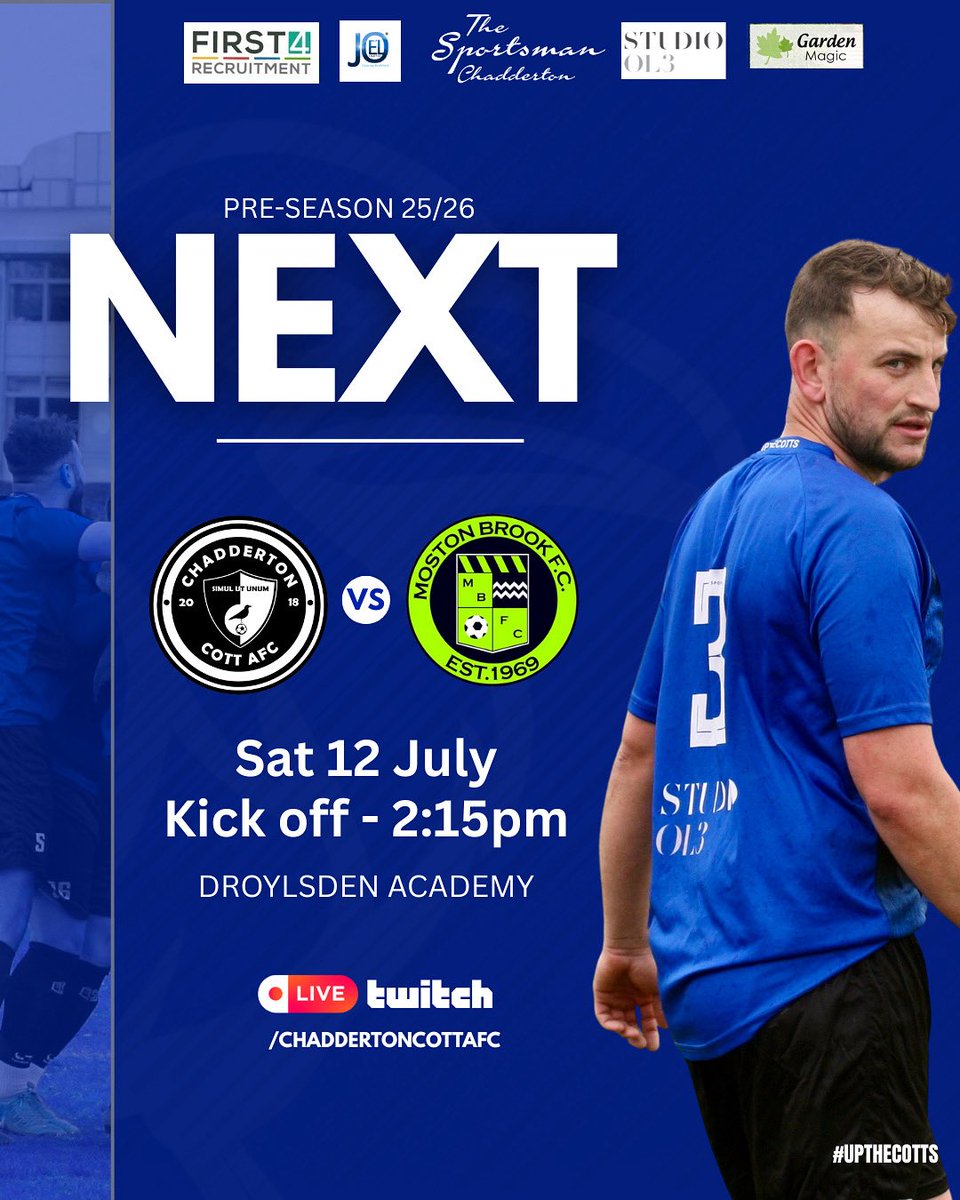 Ⅽhadderton Cott AFC (@chaddycottafc) on Twitter photo 𝙐𝙋𝘾𝙊𝙈𝙄𝙉𝙂 𝙁𝙄𝙓𝙏𝙐𝙍𝙀:
We take on <a href="/mostonbrook/">MOSTON BROOK 1st team</a> this Saturday in our 2nd preseason game. Get down and show your support.
Venue is neutral and will be held at Droylsden Academy for a 2:15pm KO.
All support is welcome.
#UpTheCotts 🔵⚫️ 𝙐𝙋𝘾𝙊𝙈𝙄𝙉𝙂 𝙁𝙄𝙓𝙏𝙐𝙍𝙀:
We take on <a href="/mostonbrook/">MOSTON BROOK 1st team</a> this Saturday in our 2nd preseason game. Get down and show your support.
Venue is neutral and will be held at Droylsden Academy for a 2:15pm KO.
All support is welcome.
#UpTheCotts 🔵⚫️