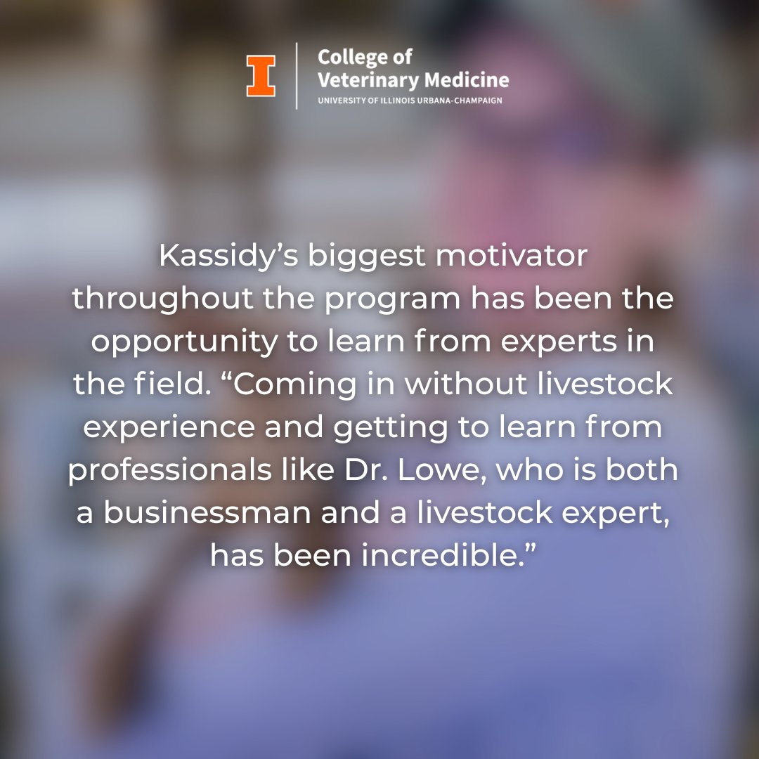 Grad_ILVetMed's tweet photo. Meet Kassidy, a recent MVS Class of 2025 grad! Kassidy is now calling the College of Veterinary Medicine home, working at one of the research farms. 🐮 

You can read more about her experience here 👉 https://t.co/eM75Tz2vlK

#GradProgramsILVetMed #IllinoisVetMed #VetMed https://t.co/xf1WycG6Dp