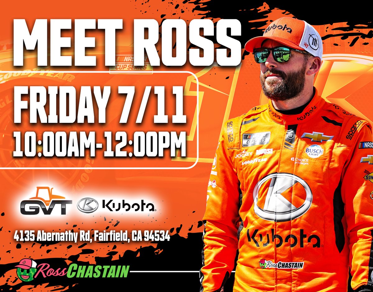Ross Chastain (@rosschastain) on Twitter photo Making a stop at Green Valley Tractor on Friday to check out some <a href="/kubota_usa/">Kubota Tractor Corporation</a> tractors! If you're in the area, stop by! Making a stop at Green Valley Tractor on Friday to check out some <a href="/kubota_usa/">Kubota Tractor Corporation</a> tractors! If you're in the area, stop by!