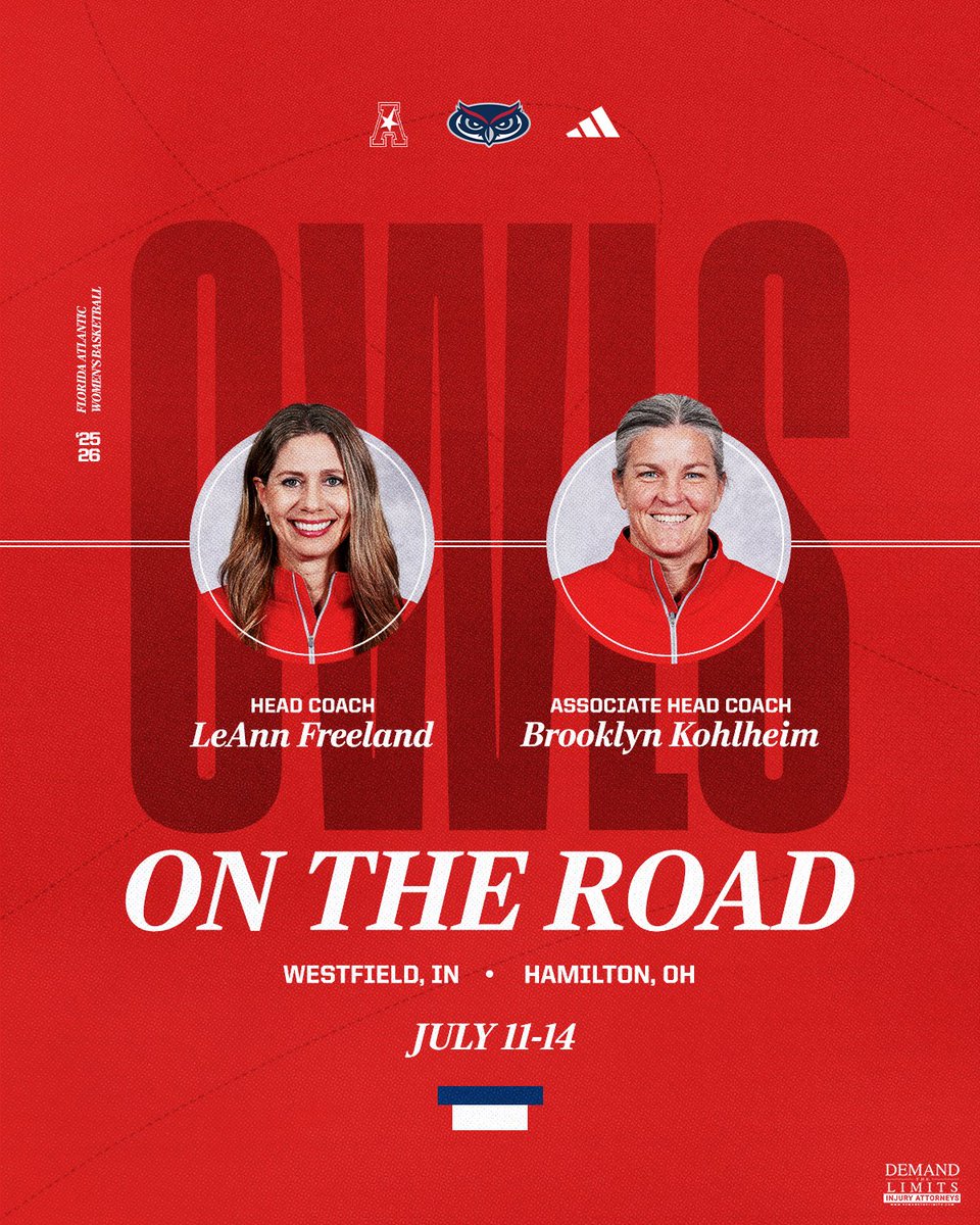 FAUWBB_Hoops's tweet image. Coach Freeland and @CoachKohlheim are on the lookout for future Owls this weekend in Indiana and Ohio!
📍 Westfield, IN & Hamilton, OH
#WIP🏝️