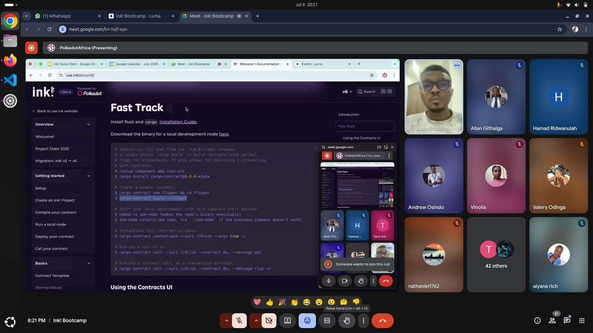 Just wrote my first smart contract using ink! at the Kisumu bootcamp 
Huge thanks to <a href="/OlahFemi/">Olah</a> for making everything clear and beginner-friendly! I’m so excited for the journey ahead 
#Polkadot #PollkadotKisumu #Web3WayAfrica #Web3 #PolkdaotAfrica